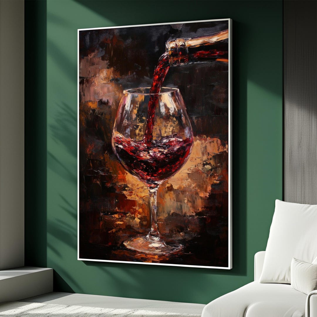 Red Wine Canvas Painting, Elegant Bar Wall Art With Pouring Glass Scene ...