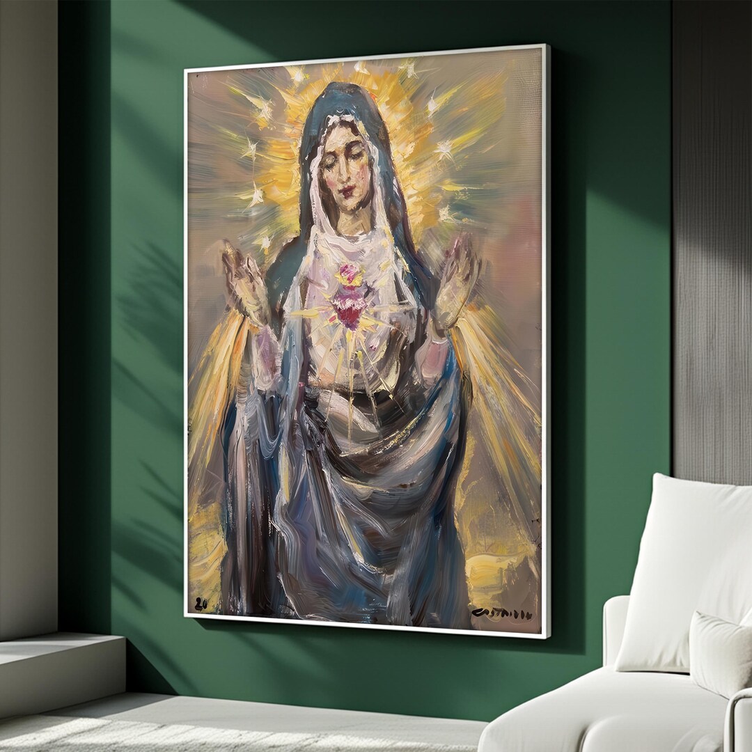 Sacred Heart of Virgin Mary Canvas Painting, Religious Wall Art ...