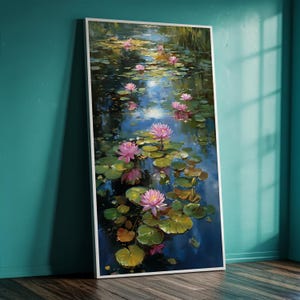 Water Lily Canvas Wall Art, Monet Style Pond Paint, Lotus Flower Artwork, Impressionist Nature Decor, Calm Zen Print, Ready to Hang Gift image 1