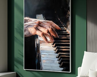 Piano Hands Canvas Print, Realistic Musician Wall Art with Impressionist Brush Strokes, Elegant Classical Decor, Unique Art Gift