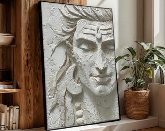 Lord Shiva canvaskunst, minimale hindoe muurkunst in witte stijl, Shiva Art Print, spiritueel huisdecor voor meditatieruimte, goddelijke kunstcadeau