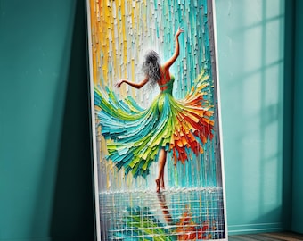 Colorful Dancing Woman Canvas Art, Abstract Ballet Dancer Wall Art, Modern Figure Painting, Large Canvas Decor, Gift for Dance Lovers
