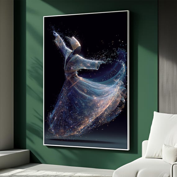 Galaxy Whirling Dervish Canvas Print, Mystic Sufi Art With Starry