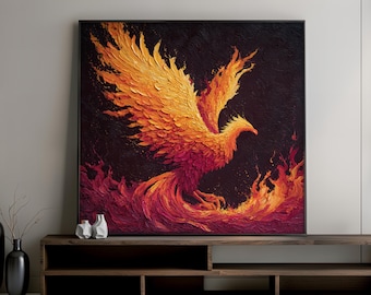Phoenix Bird Canvas Art, Fiery Mythical Wall Art, Bold Flame Artwork for Modern Interiors, Decorative Fantasy Canvas, Art Gift
