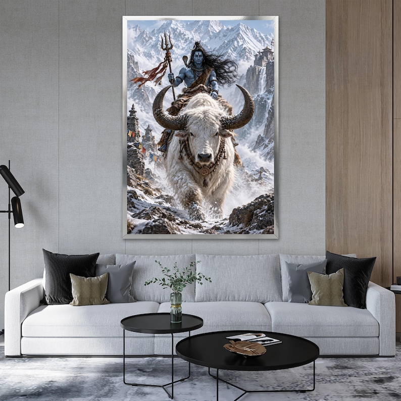 Lord Shiva Canvas Painting, Nandi Bull Wall Art, Hindu God Portrait ...