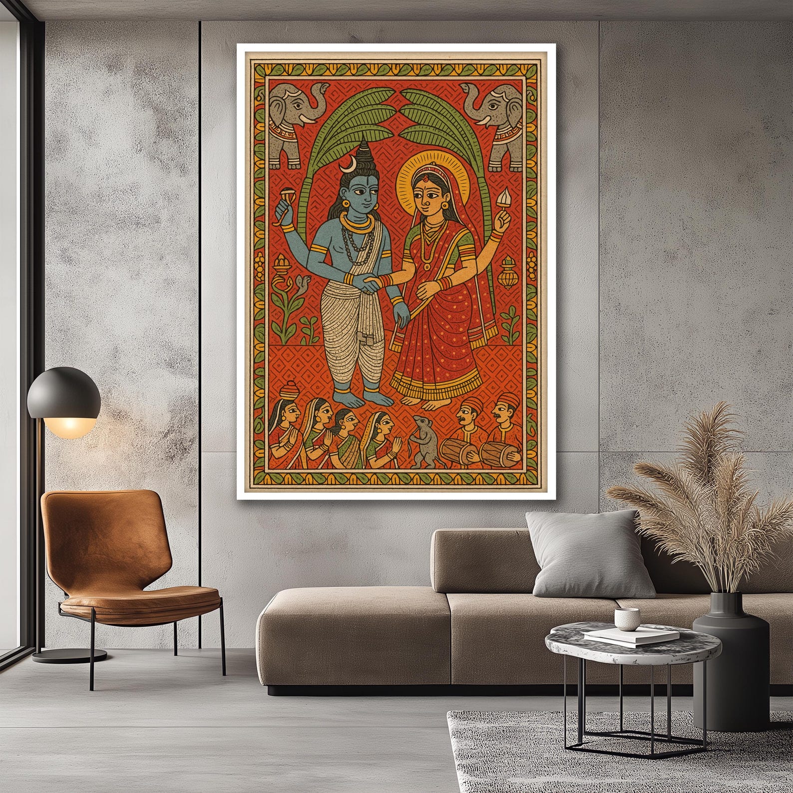 Lord Shiva and Parvati Canvas Painting, Traditional Hindu Wall Art ...