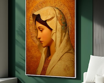 Virgin Mary Canvas Painting, Holy Mother Wall Art, Catholic Religious Decor, Christian Gift, Spiritual Madonna Artwork, Faith Home Decor