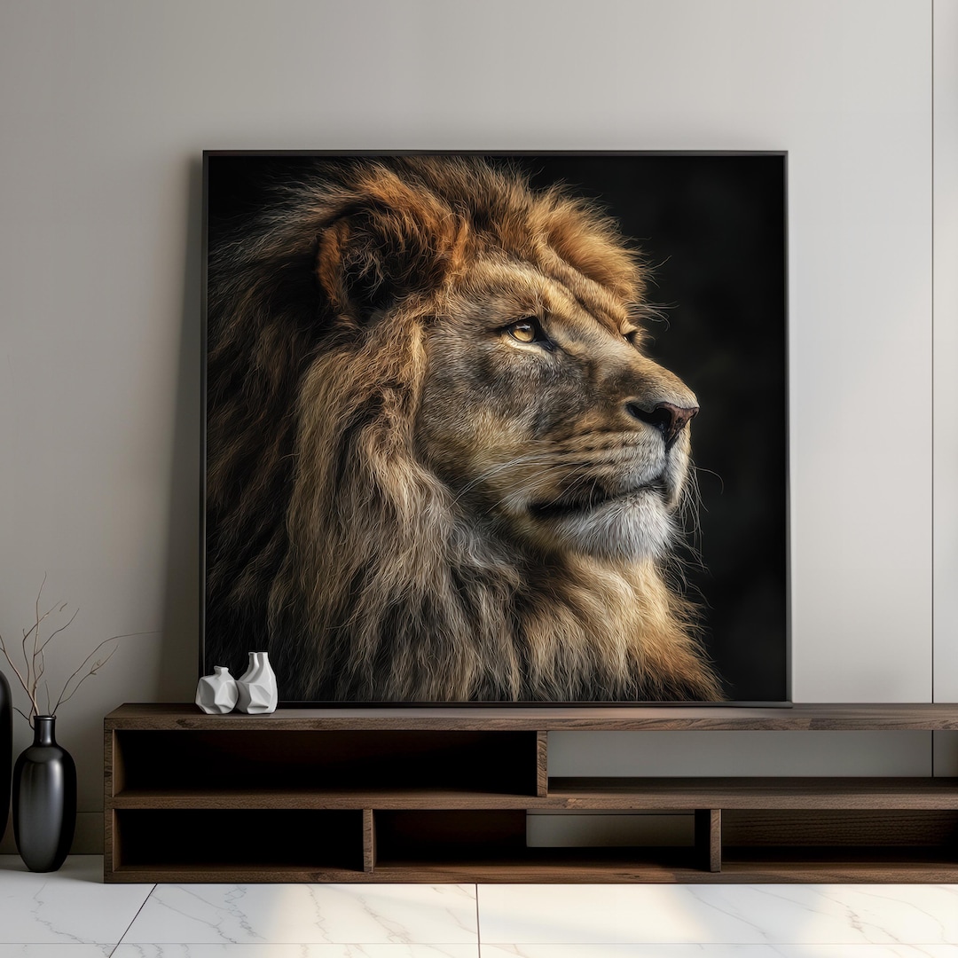 Lion Wall Art, Majestic King of the Jungle Canvas Painting, Powerful ...