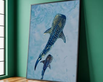 Canvas schilderij walvishaai oceaan, onderwater kunst aan de muur zeeleven, zeedier decor voor badkamer of woonkamer, decoratieve haai poster
