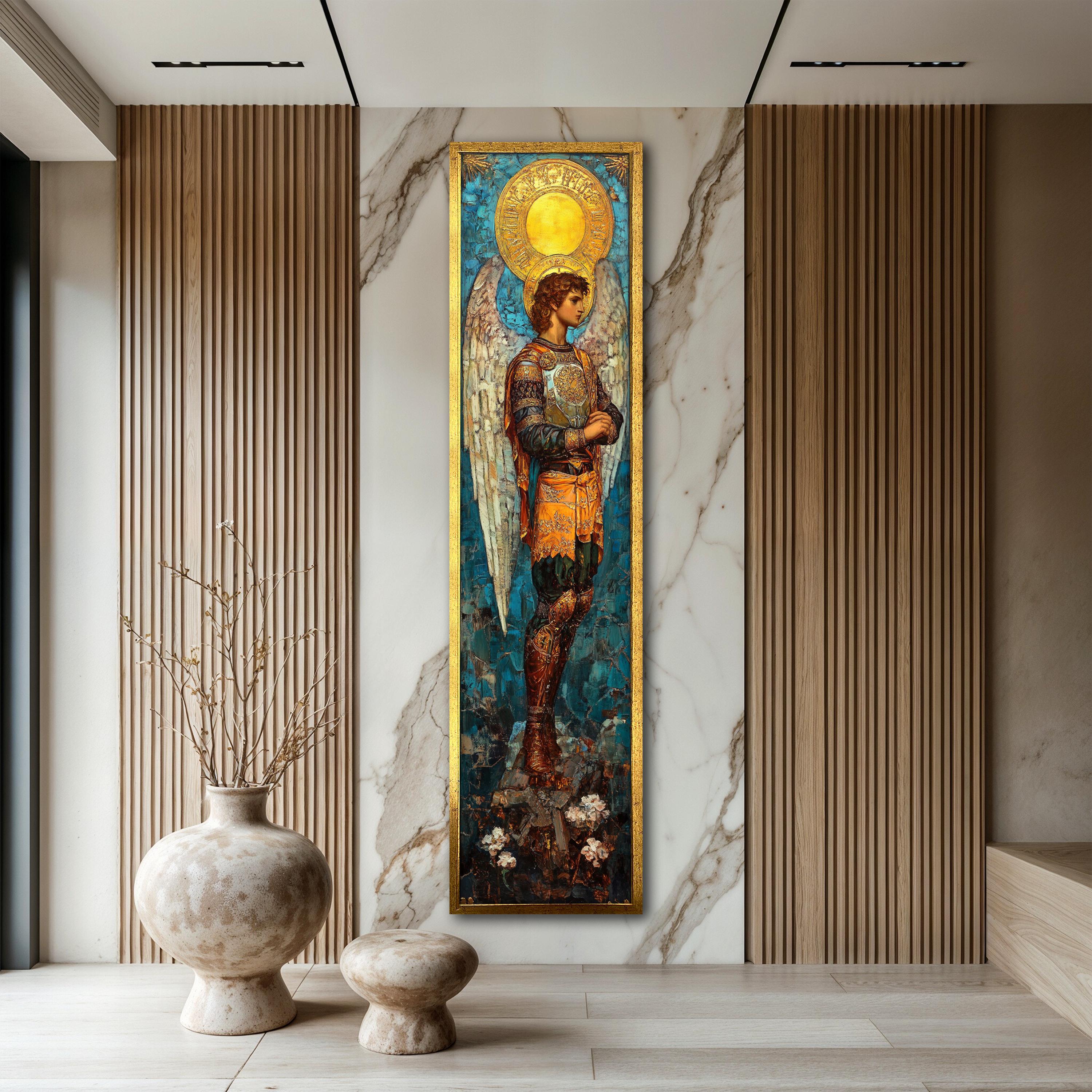 Archangel Michael Canvas Art, Hallway Decor, Byzantine Angel Wall