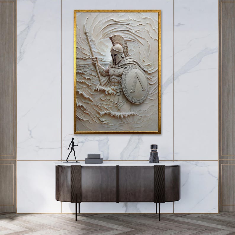 Spartan Warrior Canvas Painting, Greek Soldier Wall Art, Ancient Battle Poster Print, Gladiator Decor, Mythology Artwork, Home Decoration image 2