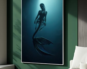 Squelette De Sirène Décoratif Halloween - Plastique, 85 Cm, Décoration Effrayante Pour Extérieur, Fêtes, Cour