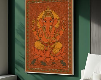 Lord Ganesha Canvas Art, Traditional Hindu Wall Art, Ganesha Poster, Spiritual Indian Home Decor, Divine Elephant God Artwork, Perfect Gift