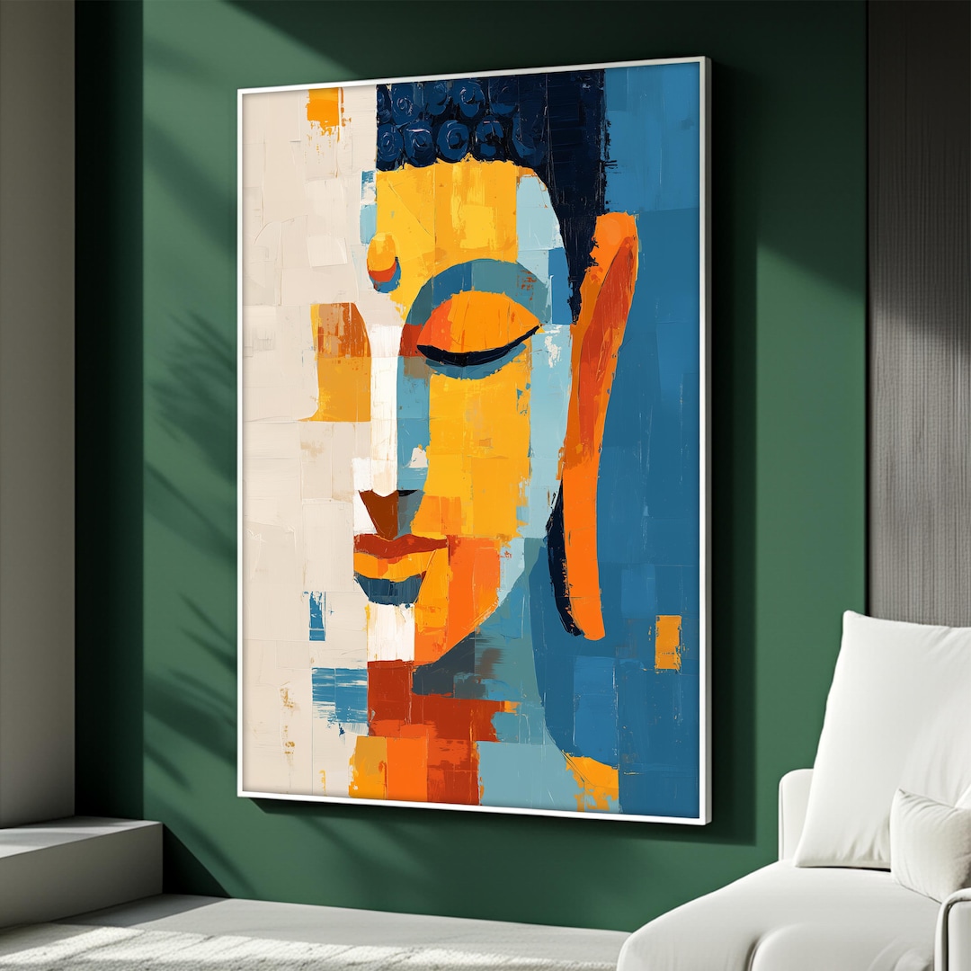 Abstract Buddha Canvas Painting in Bold Colors, Modern Zen Wall Art for ...