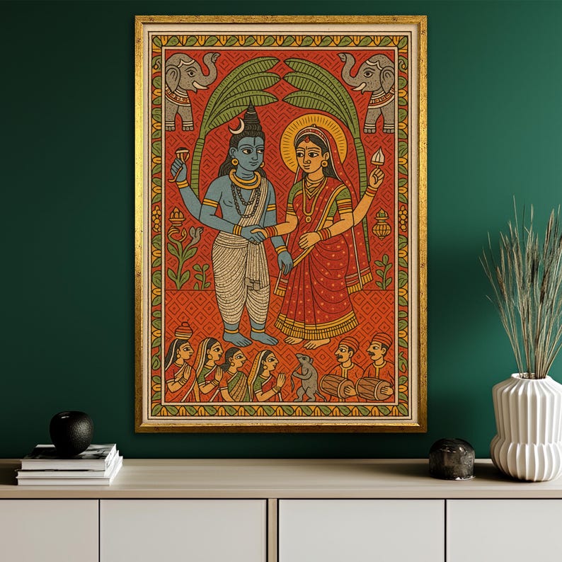 Lord Shiva and Parvati Canvas Painting, Traditional Hindu Wall Art ...