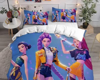 Housse De Couette Et Taies Anime KPDemon Hun Ters – Motif Anime, Microfibre Douce – Pour Chambre Fille