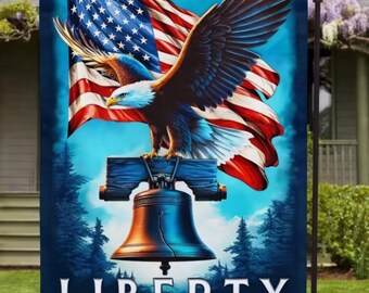 Bandera de jardín American Eagle Liberty Bell – Pancarta patriótica para exteriores de EE. UU. (doble cara)