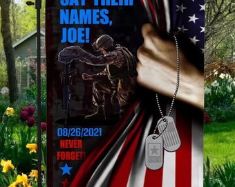 Bandera de jardín "Digan sus nombres" - 26/08/2021 Afganistán Nunca olvidar, Pancarta militar