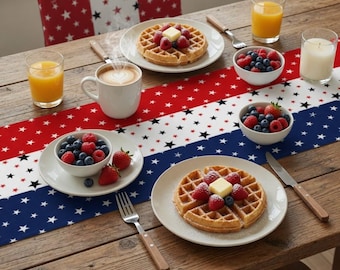 American Flag Patriotic Table Runner - Fourth of July Red White Blue Holiday Table Setting