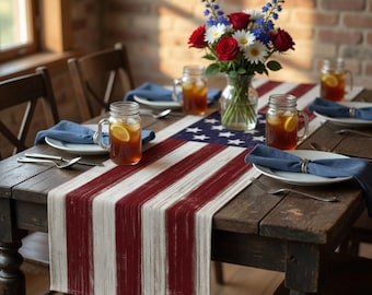 Vintage USA Flag Tablecloth – Festive Independence Day Kitchen Table Decoration