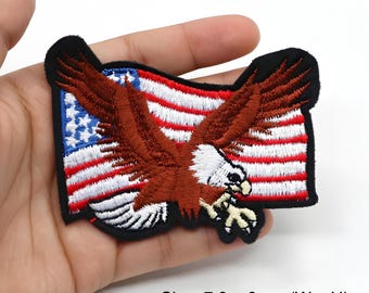 American Flag Eagle Iron-On Patch - Embroidered USA Patriotic Badge for Jackets, Hats & Apparel