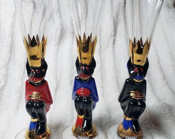 Orrefors Nobel Devil Snaps borrelglas in rood, blauw en zwart van Gunnar Cyrén Made In Sweden set van 3