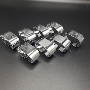 Irvin ware chrome-plated napkin rings Atomic Starburst Pattern Made In USA 8 pcs