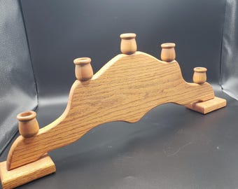 Vintage Farmhouse wooden 5-candle candelabra or candlestick holder