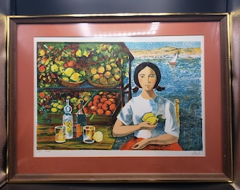 José Luis Florit, vendedor de frutas. Litografía firmada y numerada de edición limitada 101/275, España.