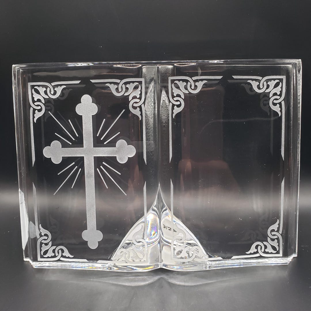 Glass Paperweights Scripture Waterford Crystal Open Bible Paperweight, Etched Cross Design. - Etsy