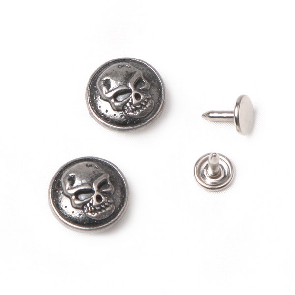 12 sets 17mm buttons denim No Sew  jean tack metal buttons   antique dark silver button fastener with manual - Skull