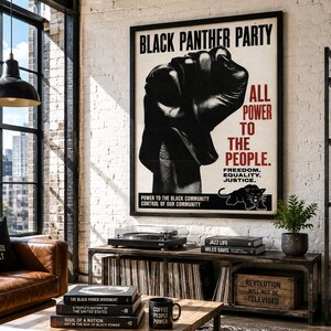 Black Panther Party style poster featuring raised fist and activist design