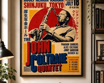 John Coltrane Quintet 1966 Tokyo Japan Concert Poster Vintage Jazz Artwork