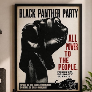 Black Panther Party style poster featuring raised fist and activist design