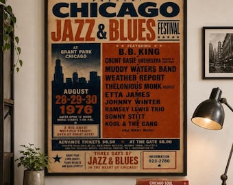 Chicago Jazz & Blues Festival 1976 Poster Vintage Music Concert Artwork Print