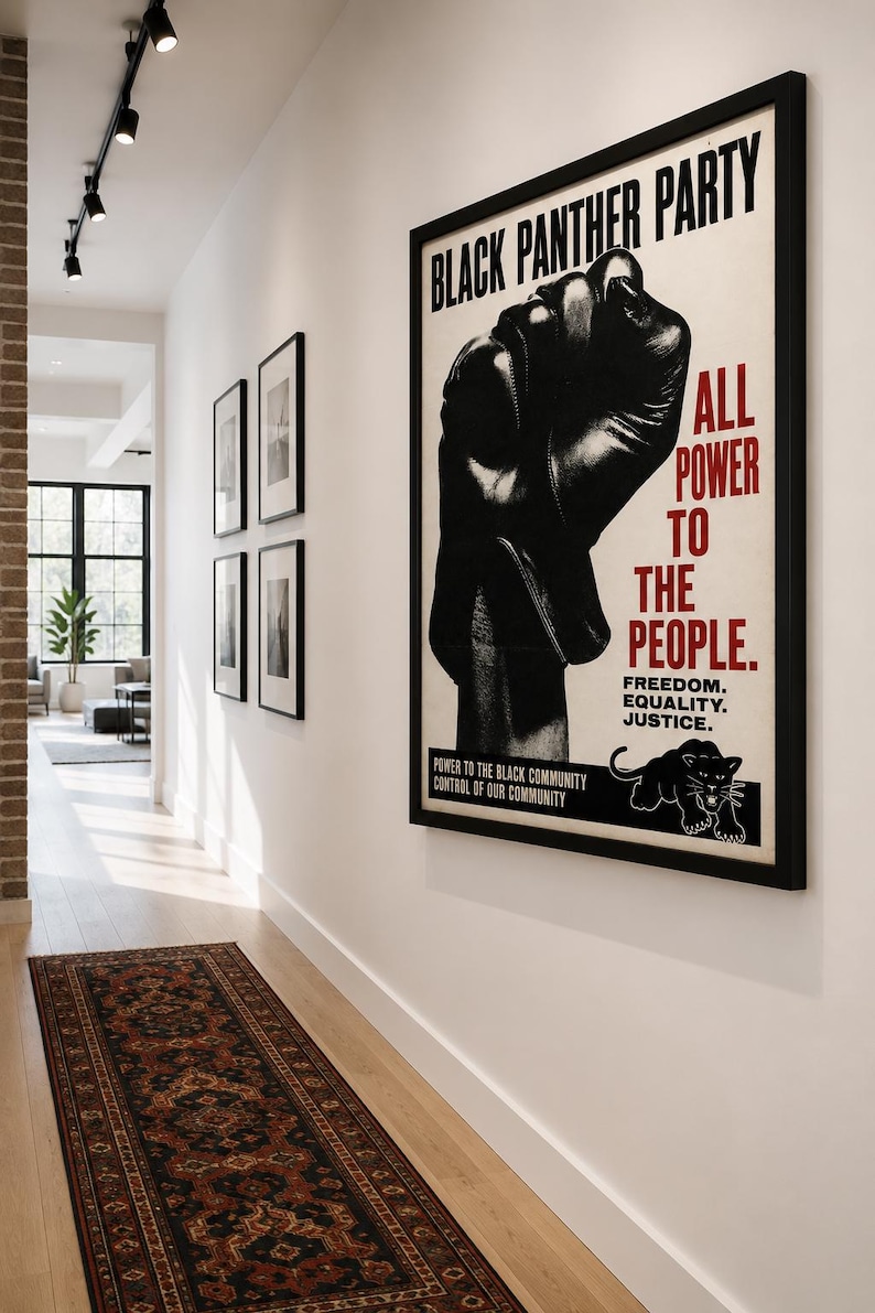 Black Panther Party style poster featuring raised fist and activist design