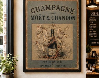 Vintage Champagner Poster Französischer Wein Werbung Wanddekor Print