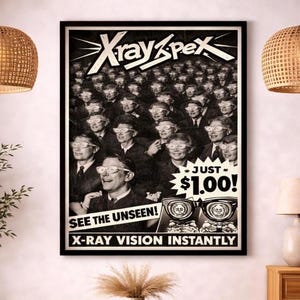 X線メガネ 1960年代ヴィンテージ広告ポスター – レトロなノベルティメガネ広告プリント