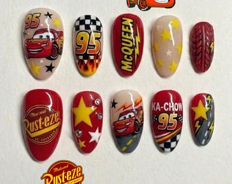 Lightning McQueen Press On Nails | Rust-eze Ka-chow Racing Art