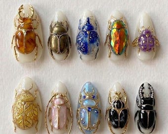 Jewel Beetle Press On Nails | Vintage Specimen Stiletto Set