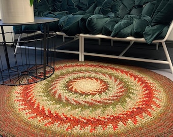 Hand crochet wool rug ''Fall'', 48'' in diameter, ready to ship