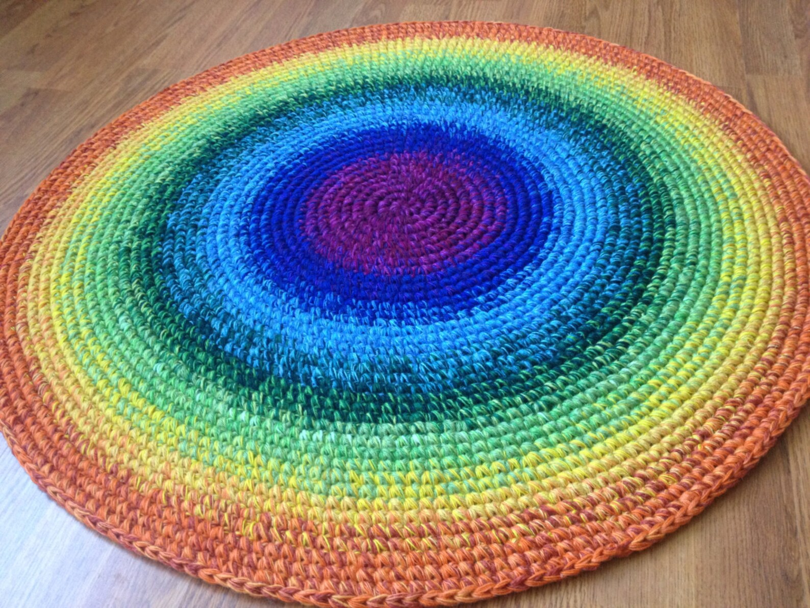 Happy Rainbow Rug 30'' in Diameter Hand Made in the Etsy