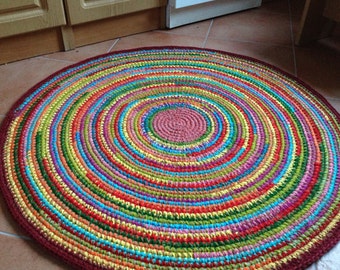 Fun colorful crochet round rug, MADE TO ORDER