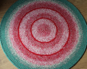 Pink and mint green crochet rug, 60 inches in diameter, RESERVED