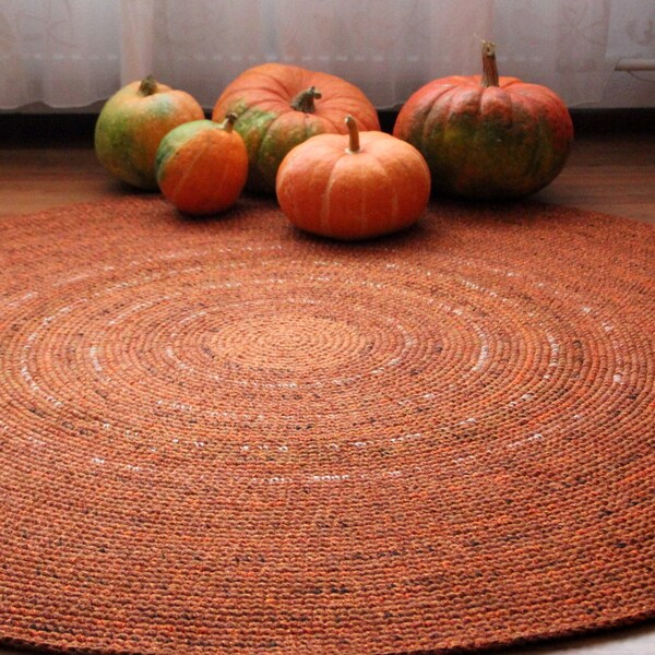 MADE TO ORDER, Large crochet round rug, beautiful orange shades