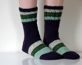 Beautiful Hand knit wool socks, size - medium, large US W 8-8.5, EU 38.5 - 39