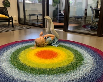 Beautiful Rainbow Rug, MADE TO ORDER, 60 to 80 inches in diameter