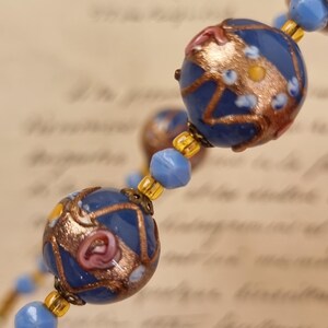 Vintage 1930's Venetian Wedding Cake Fiorato Blue Glass Bead Necklace image 5