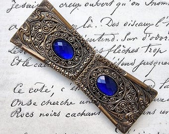 Art Deco Czech, Ornate, Blue Glass and Filigree Buckle 1920's Accessories