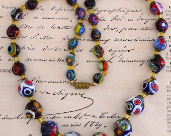 Antique Venetian Murano Millefiori Glass Bead Necklace c.1900–1925 65g